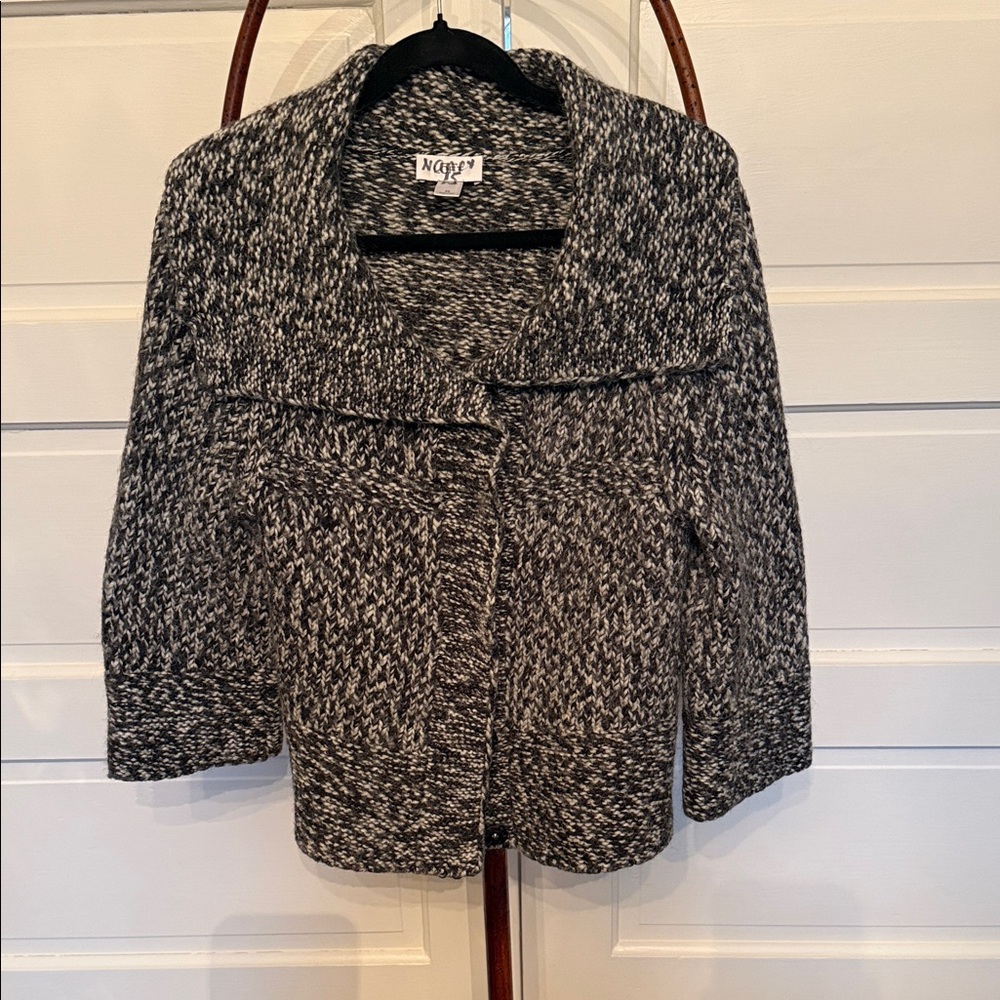 Chunky Marled Knit Sweater Jacket Oversized Collar Snap Front LOFT M